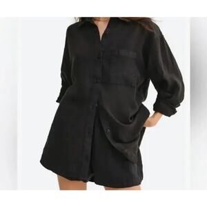 MATE THE LABEL Linen Oversize Long Sleeve Button up Shirt Women's Black Sz L
